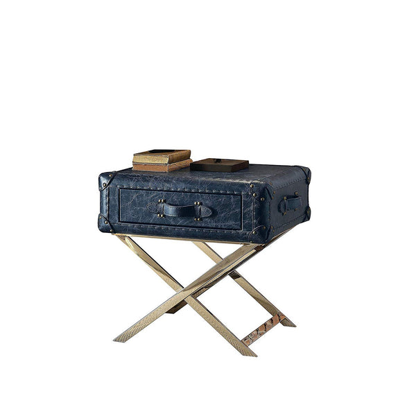 Aberdeen End Table, Vintage Blue Top Grain Leather-Side Tables and End Tables-Blue-Leather Ply Stainles Steel-JadeMoghul Inc.