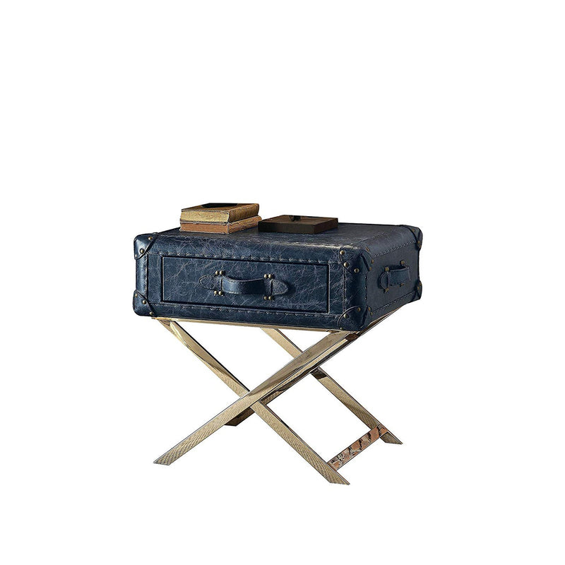 Aberdeen End Table, Vintage Blue Top Grain Leather-Side Tables and End Tables-Blue-Leather Ply Stainles Steel-JadeMoghul Inc.