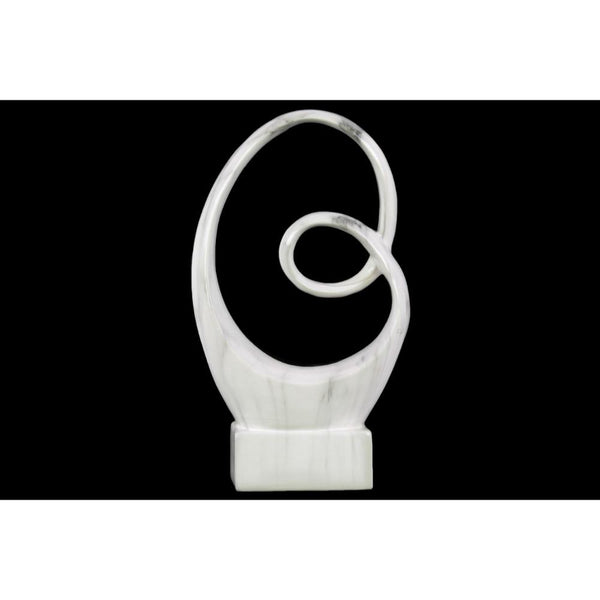 Abstract Ceramic Sculpture With Marbleized Streaks On Base, White-Home Accent-White-Ceramic-JadeMoghul Inc.