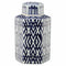 Abstract Hexagon Jar With A Lid-Decorative Jars and Urns-White & Blue-CERAMIC-JadeMoghul Inc.