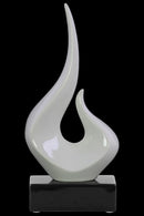 Abstract Swirl Sculpture on Black Rectangular Base In Ceramic, Glossy White-Sculptures-White-Ceramic-JadeMoghul Inc.