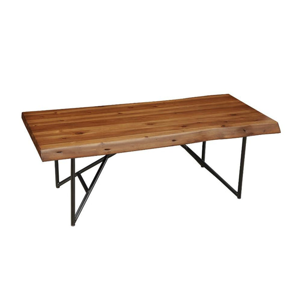 Acacia Wood Coffee/Cocktail Table With Metal Legs, Brown-Coffee Tables-Brown-Solid Acacia Wood With Metal Legs-JadeMoghul Inc.