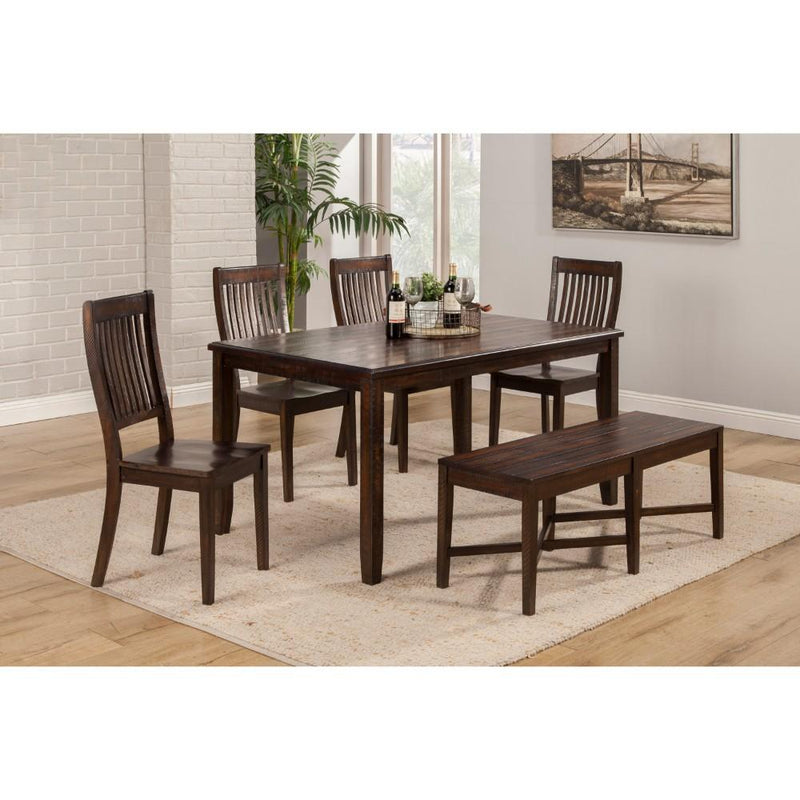 Acacia Wood Dining Set with Bench and Four Side Chairs, Pack of Six, Brown-Benches-Brown-Acacia solids & Veneer-JadeMoghul Inc.