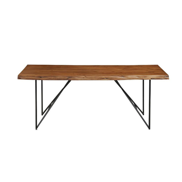 Acacia Wood Dining Table With Metal Legs Brown And Black-Dining Tables-Brown and Black-Solid Acacia Wood With Metal Legs-JadeMoghul Inc.