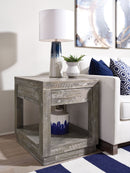 Acacia Wood End Table with One Drawer and One Shelf, Gray-Coffee Tables-Gray-Acacia Wood-JadeMoghul Inc.