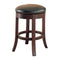 Accent and Garden Stools Round Wooden Counter Height Stool with Upholstered Seat, Brown, Set of 2 Benzara