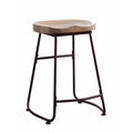 Accent and Garden Stools Rustic Wood And Metal Counter Height Stool, Brown And Black Benzara