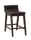 Wood & Leather Counter Height Stool With Low Back, Dark Walnut & Dark Brown, Set Of 2