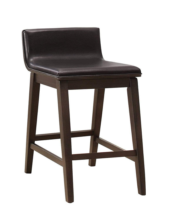Wood & Leather Counter Height Stool With Low Back, Dark Walnut & Dark Brown, Set Of 2
