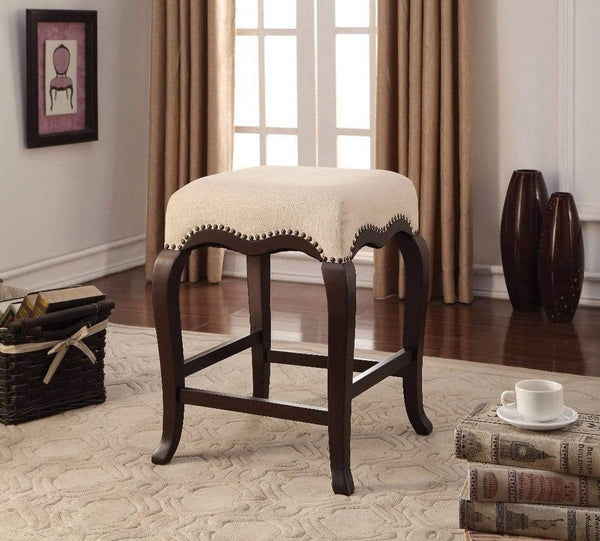 Wooden Counter Height Stool, Cream Fabric & Espresso Brown