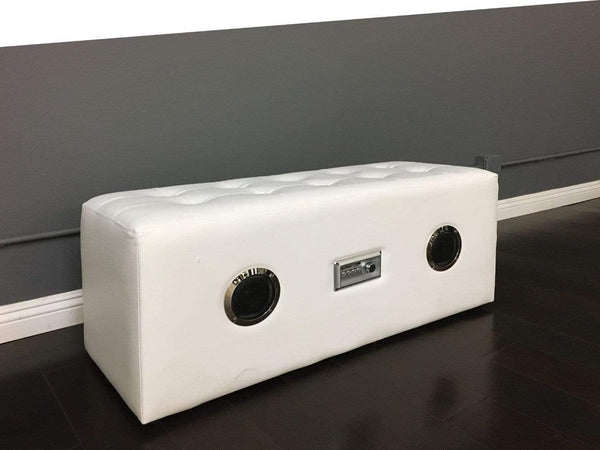 Accent and Storage Benches Polyurethane Sound Lounge Bench with Bluetooth Speaker, White Benzara