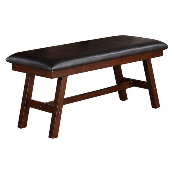 Accent and Storage Benches Rubber Wood Bench With Faux Leather Upholstery Large Brown Benzara