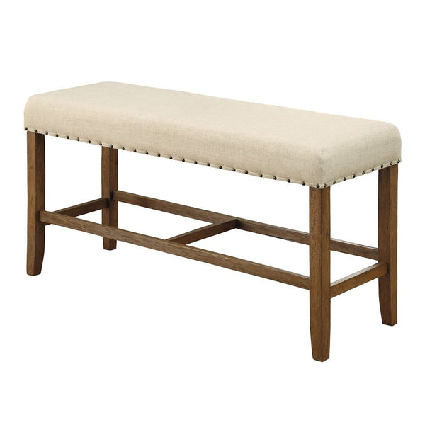 Accent and Storage Benches Sania Rustic Counter Height Bench In Ivory Linen Benzara