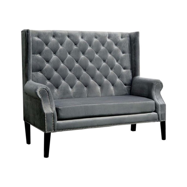 Accent and Storage Benches Shayla Contemporary Loveseat chair, Wingback Design, Gray Benzara