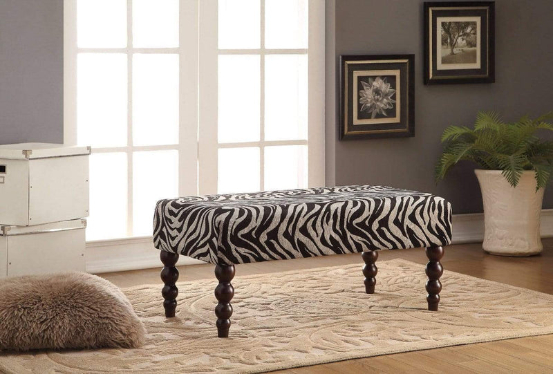 Wooden Bench, Zebra Fabric, Black and White