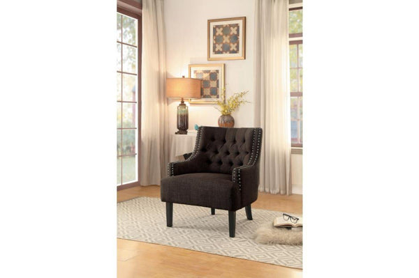 Accent Chair With Nail Head Detail In Brown-Armchairs and Accent Chairs-Brown-Wood and Fabric-JadeMoghul Inc.