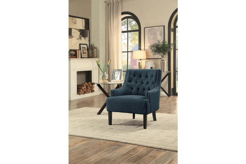 Accent Chair With Tufted Back, Indigo Blue-Armchairs and Accent Chairs-Blue-Wood and Fabric-JadeMoghul Inc.