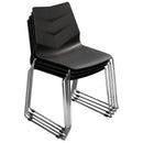 Accent Chairs Plastic Accent Chairs with Metal Legs, Black and Silver, Pack of Four Benzara