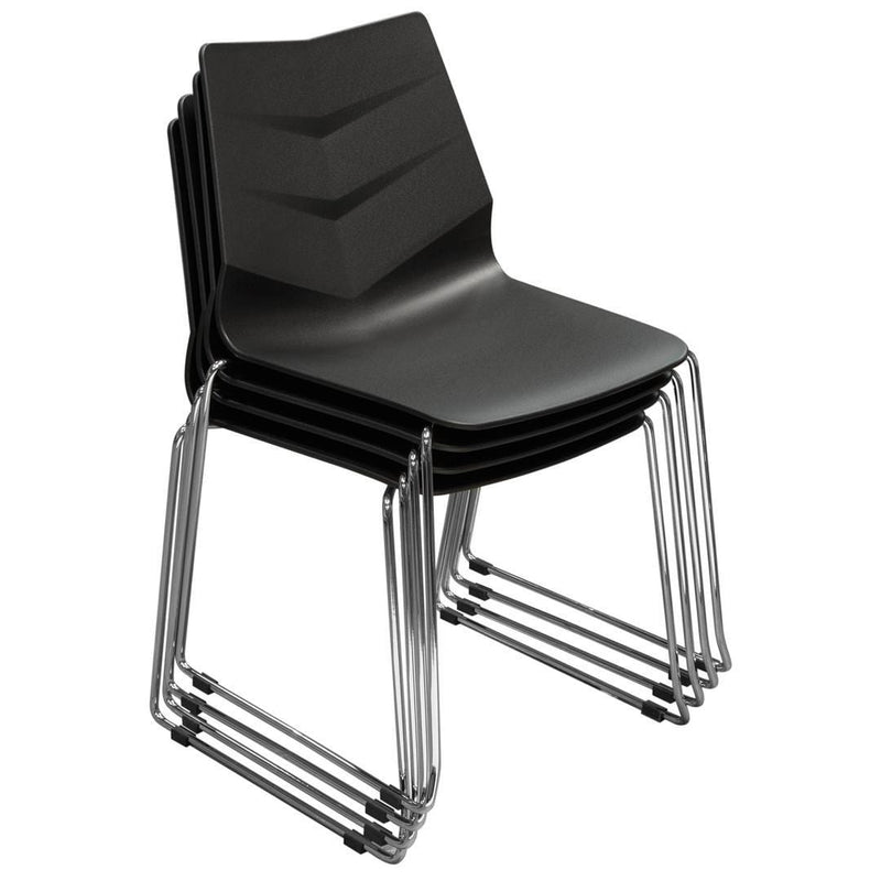 Accent Chairs Plastic Accent Chairs with Metal Legs, Black and Silver, Pack of Four Benzara