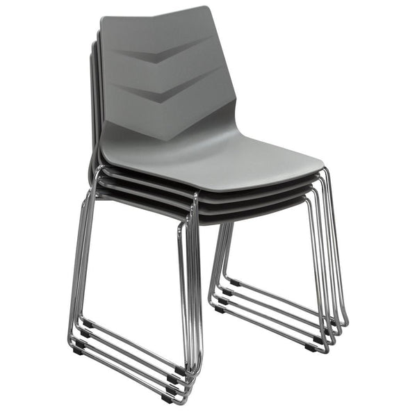 Accent Chairs Plastic Accent Chairs with Metal Legs, Gray and Silver, Pack of Four Benzara
