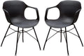 Accent Chairs Plastic Accent Chairs with Open Arms and Metal Legs, Black, Pack of Two Benzara