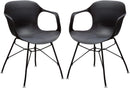 Accent Chairs Plastic Accent Chairs with Open Arms and Metal Legs, Black, Pack of Two Benzara