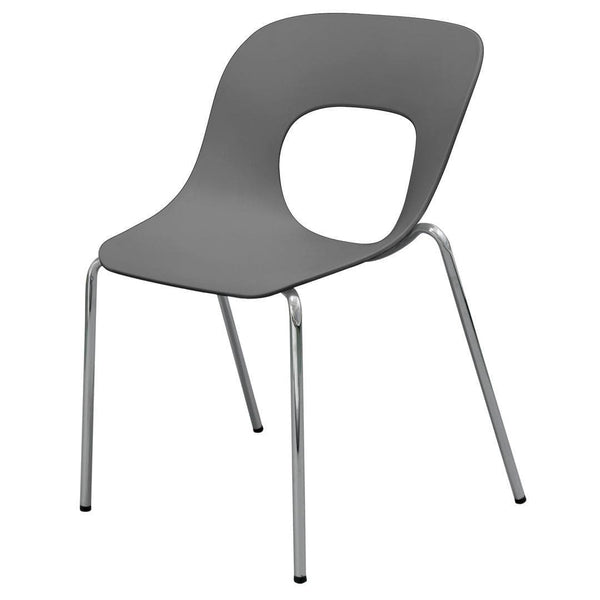 Accent Chairs Plastic Accent Chairs with Open Backrest and Metal Legs, Gray, Pack of Four Benzara