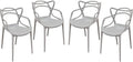 Accent Chairs Plastic Accent Chairs with Scooped Seat and Designer Wing Back, Gray, Pack Of Four Benzara