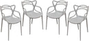 Accent Chairs Plastic Accent Chairs with Scooped Seat and Designer Wing Back, Gray, Pack Of Four Benzara