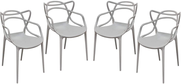 Accent Chairs Plastic Accent Chairs with Scooped Seat and Designer Wing Back, Gray, Pack Of Four Benzara