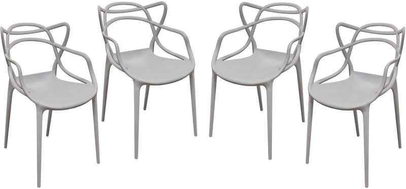 Accent Chairs Plastic Accent Chairs with Scooped Seat and Designer Wing Back, Gray, Pack Of Four Benzara
