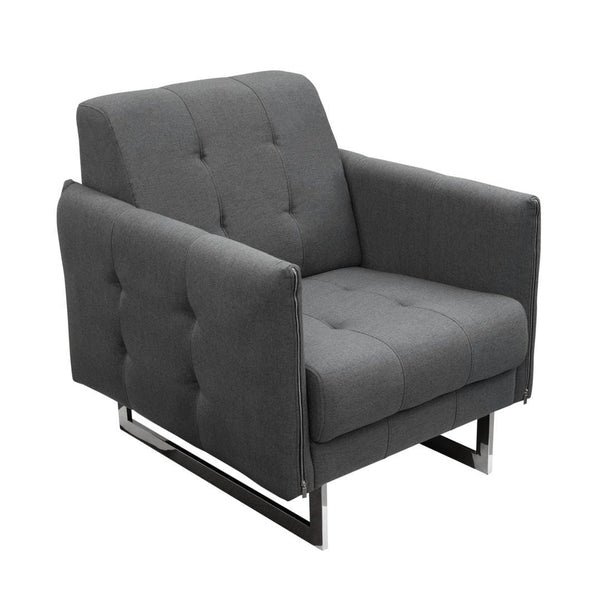 Accent Chairs Polyester Upholstered Accent Chair with Button Tufted Seat and Back, Dark Gray and Silver Benzara