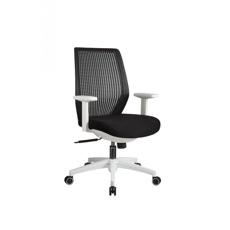 Accent Chairs Polyester Upholstered Swivel office Chair with T Shaped Armrests, Black and White Benzara
