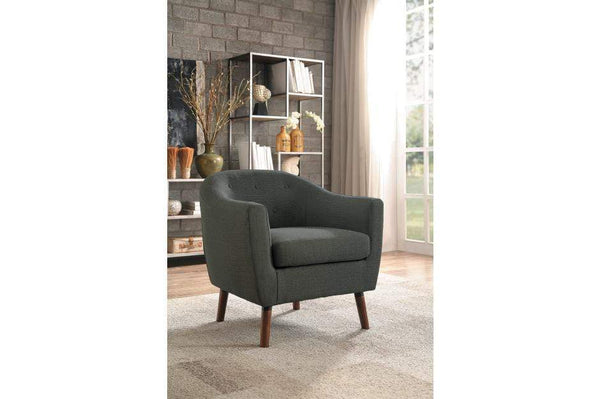 Accent Chairs Polyester Upholstered Wooden Accent Chair with Curved Back and Splayed Legs, Grey Benzara