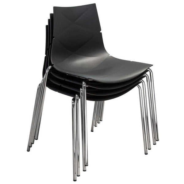 Accent Chairs Polypropylene Accent Chairs with Metal Legs, Set of Four, Black and Chrome Benzara