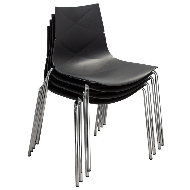 Accent Chairs Polypropylene Accent Chairs with Metal Legs, Set of Four, Black and Chrome Benzara
