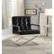 Accent Chairs Polyurethane Upholstered Metal Accent Chair with High Backrest, Black and Silver Benzara