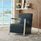 Accent Chairs Polyurethane Upholstered Metal Accent Chair with Mid Backrest, Blue and Silver Benzara