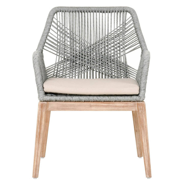 Accent Chairs Rope Weave Design Arm Chair With One Loose Cushion, Gray And Brown, Set Of Two Benzara