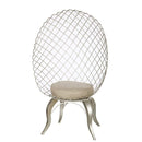Accent Chairs Round Netted Back Metal Accent Chair, Silver Benzara