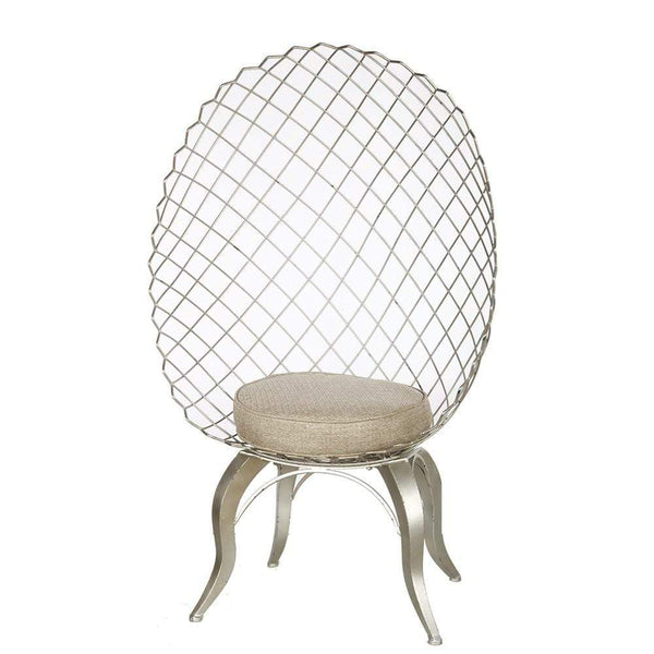 Accent Chairs Round Netted Back Metal Accent Chair, Silver Benzara