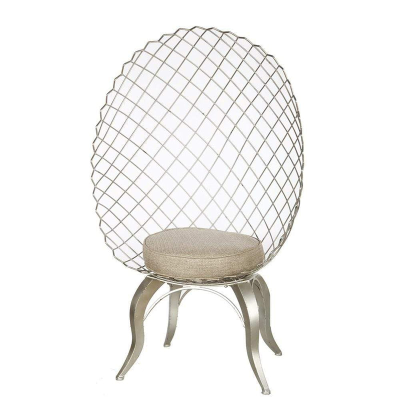 Accent Chairs Round Netted Back Metal Accent Chair, Silver Benzara