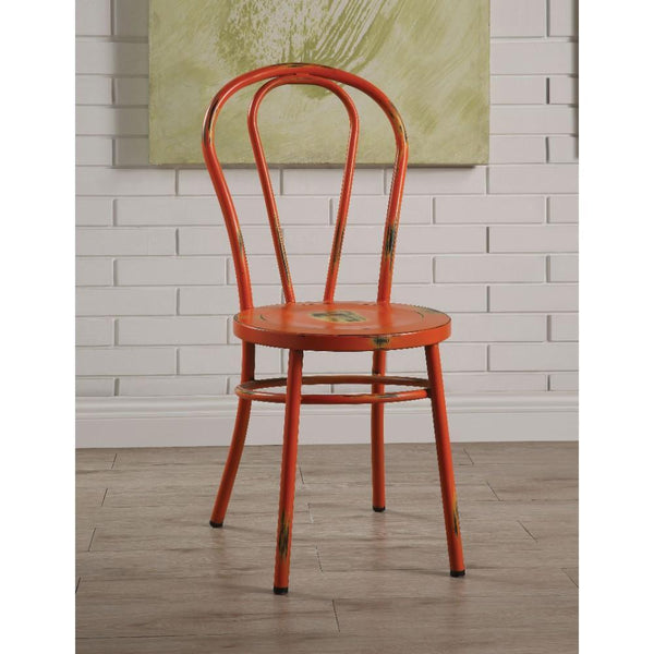 Accent Chairs Set of Two Metal Side Chairs with Distressed Rubbing Accents, Antique Orange Benzara