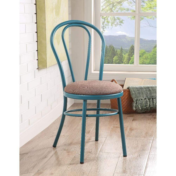 Accent Chairs Set of Two Metal Side Chairs with Padded Seat, Teal Benzara