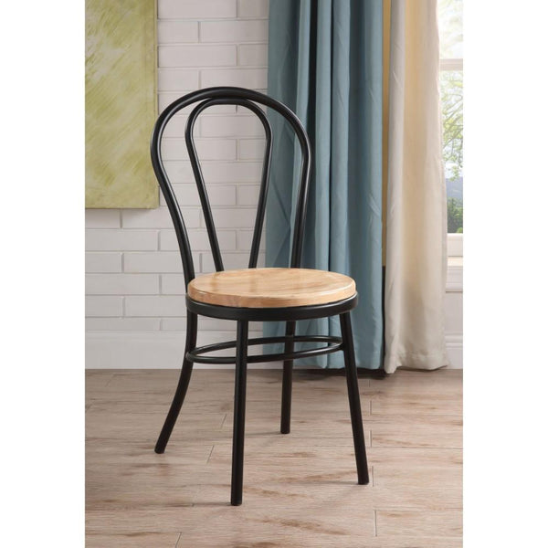 Accent Chairs Set of Two Wood & Metal Side Chairs, Black & Natural Wood Brown Benzara