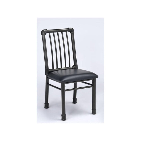 Accent Chairs Slatted Back Metal Frame Side Chair with Leatherette Seat, Set of 2, Black Benzara