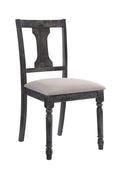 Accent Chairs Solid Wood Side Chair with Fabric Upholstered Seat and Urn Backrest , Gray and Black, Pack of Two Benzara