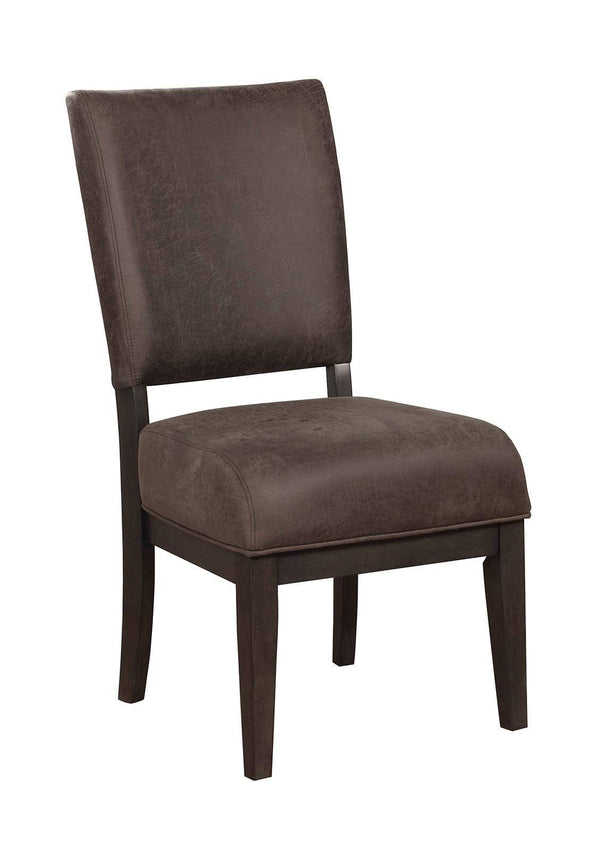 Accent Chairs Solid Wood Side Chair with Padded Faux Leather Upholstery , Pack of Two , Brown Benzara