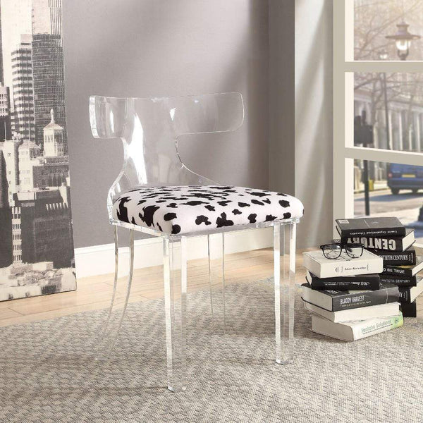 Accent Chairs Spotted Velvet Upholstered Accent Chair with Acrylic Frame, White and Clear Benzara
