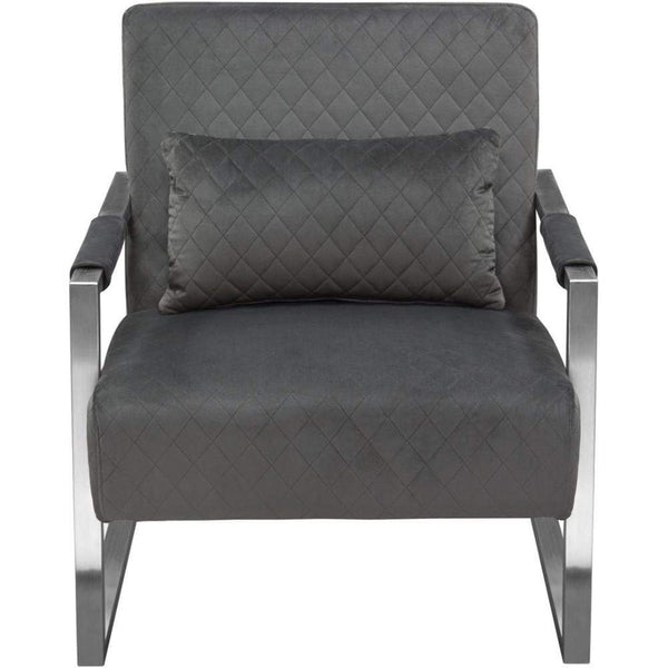 Accent Chairs Stainless Steel Framed Accent Chair with Diamond Tufted Velvet Upholstery, Dusk Gray and Silver Benzara